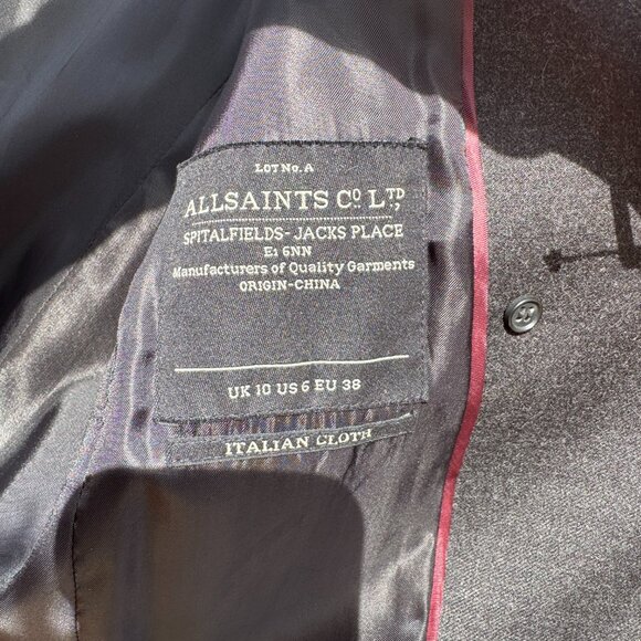 All Saints Mason Sleeveless Blazer Vest 100% Wool - Grey - Picture 2 of 4